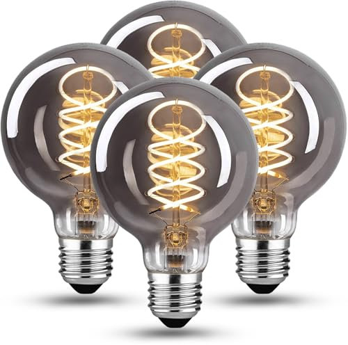 BNITITU Edison LED Vintage Glühbirne, Dimmbar Glühbirne E27 4W LED Warmweiss, Vintage Edison Dimmbar lampe E27 Ideal für Nostalgie und Retro Beleuchtung - Rauchgra - 4 Stück(G80 YHS)