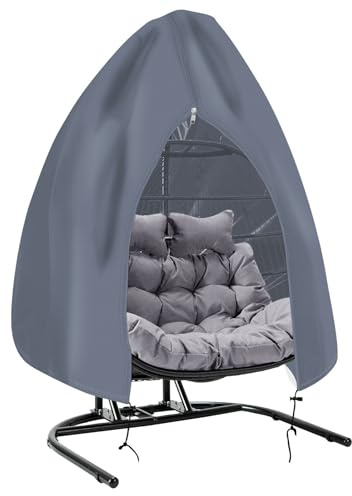 PATIO PLUS Outdoor Single Egg Chair Cover with Zipper , Heavy Duty 420D Egg Swing Chair Cover, Waterproof Windproof, 115x190cm, Grey