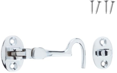Keypak Chrome Cabin Hook Traditional Style Door Security Latch 100mm | Classic Designed Wooden Gate Closure, Complete with fixings