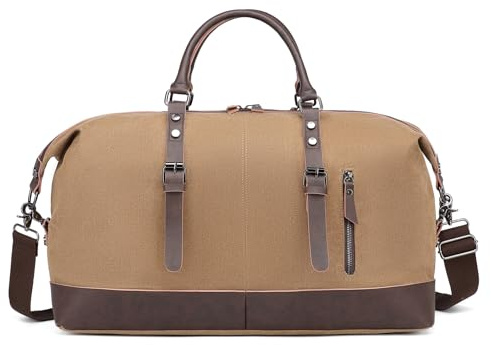 bagwise Canvas Duffle Bag for Travel Water Repellent Weekender Bag Carry On Duffle Bag Travel Essentials Sport Gym Bag for Men Women (Camel)