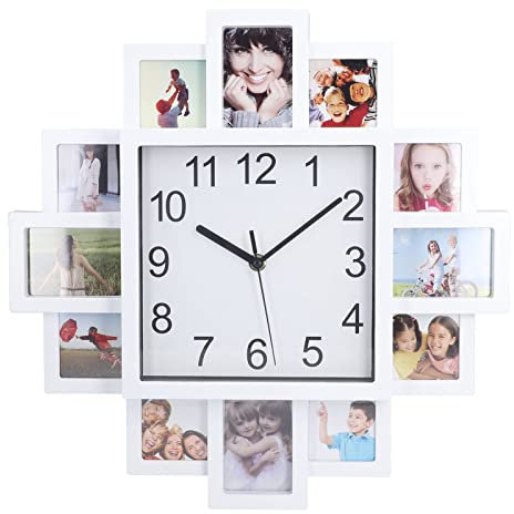 Leapiture Schaltscharfen 15.35in Weiß Fotorahmen Wanduhr DIY Photo Uhr Multi -Personalisierte Uhr exquisit einzigartig für Schlafzimmer Wohnzimmer