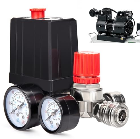 OJTOJT Druckschalter Kompressor 220V, Druckregler Mit Druckschalter Für Kompressor, 120PSI, 3000L/min, 120PSI Max.