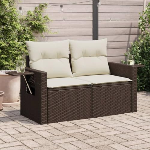 IKAYAA Gartensofa mit Stauraum Rattan Sofa 2 Sitzer Balkon Sofa Braun 124 x 62 x 69 cm