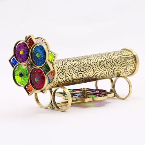YVCrafts Handgefertigtes Kaleidoskop aus geätztem Messing mit austauschbarem Rad und Messing-Präsentationsständer - Sentimentales Geschenk für besondere Anlässe