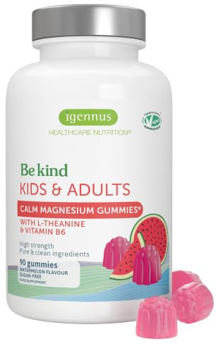 Igennus High Absorption Calm Magnesium & B6 Gummies with L-Theanine | Flexible Dose for Kids & Adults, Sugar-Free Watermelon Gummies, No Artificial Colours or Flavours, Vegan, 45-90 Servings