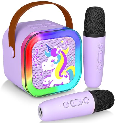 Karaoke Machine Kids with 2 Microphones, Mini Karaoke Machine for Girls, Portable Singing Toys for Ages 3 4 5 6 7 8 9 10 11 12 Years Old Birthday Party Purple Kids Karaoke Machine Toys
