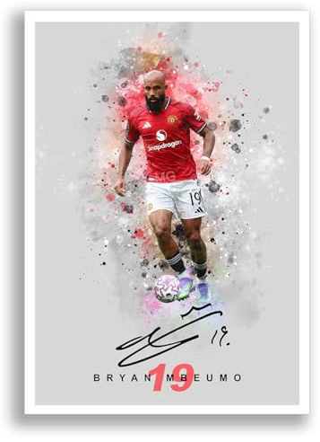 Bryan Mbeumo Manchester United Signed Photo Poster Print Picture Display Framed Autograph Memorabilia for Football Fans Gift Man Utd Cameroon (A3 Poster Only Grey)