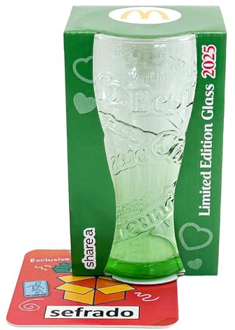 sefrado Bundle 1 x Cola Glas Grün McDonalds Ungarn 2025 Sammel Gläser kompatibel mit exclusivem Untersetzer