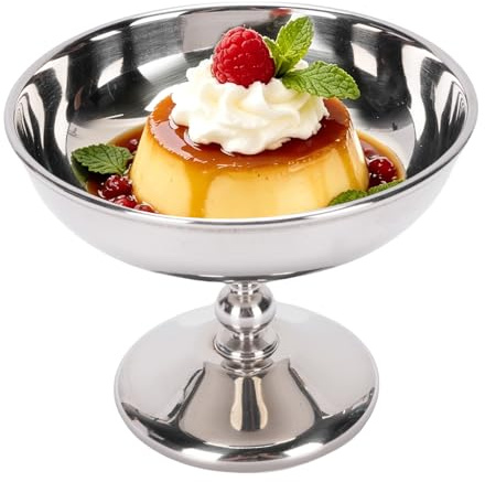 Buachois Eisbecher Ø 10.5cm Eisschalen Edelstahl Dessertschale Salatschale mit Fuß Wiederverwendbar Eistasse Milchshakebecher Snackbecher Eiscreme Shake Becher für Obst Salat Joghurt und Fruchtpudding