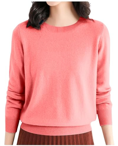 PAIDAXING Cashmere Jumpers for Women UK Crew Neck Long Sleeve Knit Tops Lightweight Solid Color Sweaters Casual Ladies Slim Fit Pullover Autumn Winter Thermal Wool Jumper Base Layer Sweatshirt