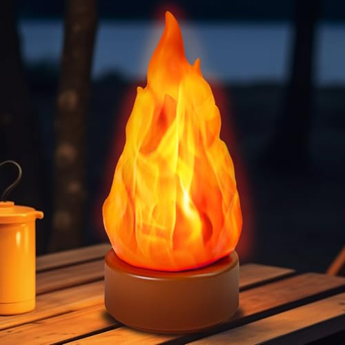 LUKIUP Flackernde Flamme Nachtlicht, LED Flackerflamme Lampe Feuerlicht Flammenlos, 3 Modi Deko Flammenlampe Für Innen Außen Kamin Schlafzimmer Schreibtisch Garten Hof Urlaub Wohnkultur