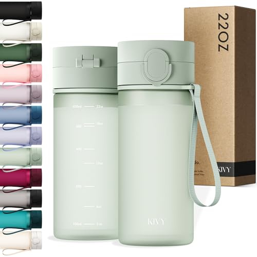 KIVY Borraccia Tritan Con Tappo a Ribalta 650ml [ANTIGOCCIA E ANTIURTO] - Bottiglia Acqua senza BPA con Coperchio Apribile e Adatta a Bevande Gassate - Borraccia per Bambini e Adulti - Verde