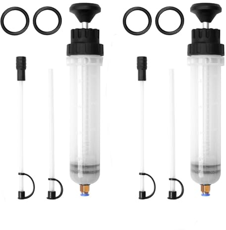 AROMUJOY 2PCS Ölabsaugspritze 200ml, Ölspritze Ölabsaugpistole, Ölabsaugpumpe Handpumpe, Flüssigkeitsabsauger Füllpumpe, Absaugpumpe mit Schlauch Ersatzringen für Motor, Bremsflüssigkeit, Kühlmittel