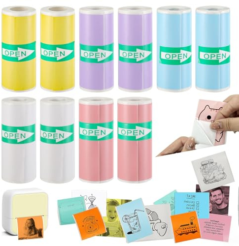 Mini Drucker Papier Selbstklebend 57 x 25mm Thermorollen 5 Farben Thermopapier Thermal Pinter Papier für Fotos, Notizen, Sofortbildkamera 10 Rollen