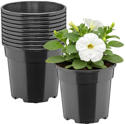 Garronda Blumentopf rund hoch Kunststoff Ø13 x 11,5 cm (1L) 10er Set mit Drainagelöchern Pflanztopf Robustes PP Pflanzgefäß für Garten Gewächshaus Balkon Anzucht Innen Außenbereich Schwarz GD-0203