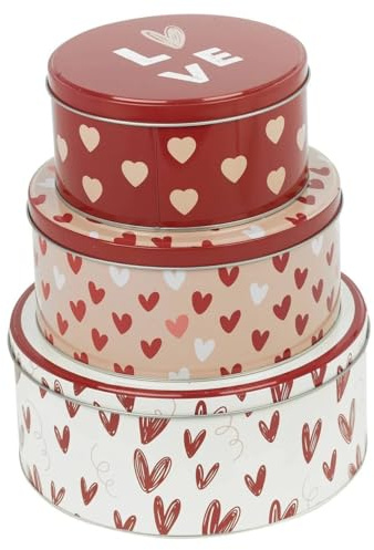 URBNLIVING 3-Piece Valentine Cookie Storage Tin Set – Metal Biscuit, Cake & Sweet Container with Nested Space-Saving Design