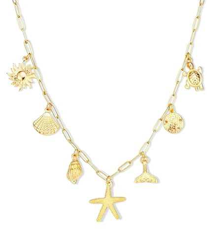 Collier de Coquillages, Collier Coquillage pour Femme et Fille, Colliers Étoile De Mer, Colliers de Coquillages d'été, Collieres de Coquillagess d'été, Réglable Collieres Coquillage Femme (Or B)