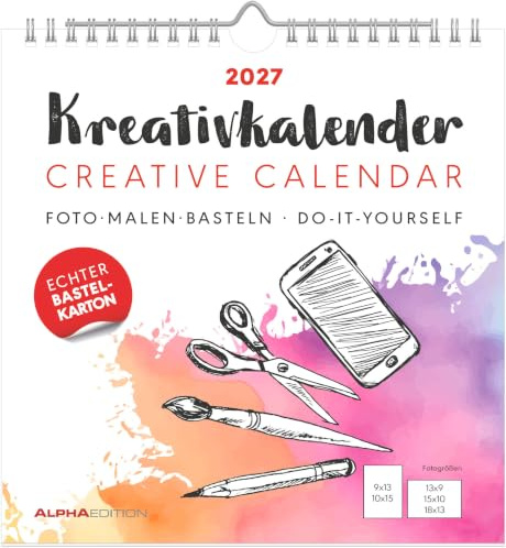 Kreativkalender M weiß 2027: Bastelkalender 21x22 cm mit weißem Hintergrund, echtem Bastelkarton und gestaltbarem Titelblatt