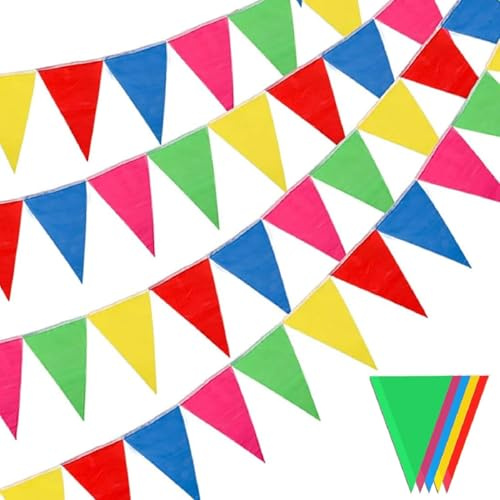 Fanions Multicolores 100 m, Guirlande Triangulaire, Décoration Fête Jardin | Chakedix Fanions Multicolores 100 m, résistants et imperméables, idéals pour fêtes, mariages, jardins et événements.