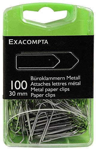 Exacompta 14746E 100er Pack Büroklammern silber 30mm aus Metall in praktischer Aufbewahrungsbox