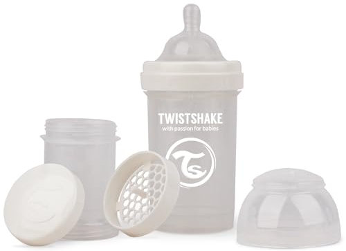 Twistshake Biberón Anti-cólicos con Tetina Flujo Lento de Silicona para Bebés, Alimentación Similar al Pecho, Botella para Beber de Leche, 180 ml, Sin BPA, 0+ Meses, Blanco