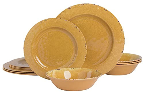 Laurie Gates Gibson Mauna Dinnerware Set, Service for 4 (12pc), Golden Yellow