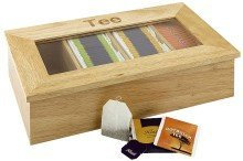 Esmeyer TEEBOX mit 4 F„chern, Aufschrift Tee, aus hellem Holz, mit Sichtfenster