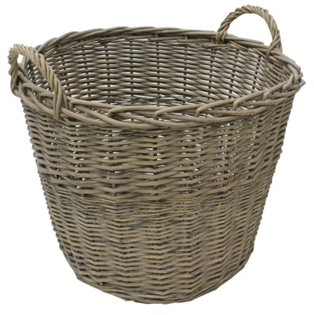 JVL Chunky Willow Round Laundry Basket with Handles 50x47cm Home Washing Clothes