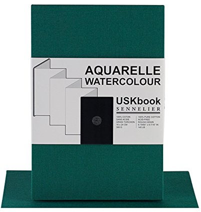 Sennelier USKbook - Aquarellbuch Hardcover Ziehharmonika - grünes Leineneinband - grobe Körnung - 300 GSM - 16 x 24 cm