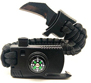 WEREWOLVES 5 in 1 Outdoor Survival Tactical Fallschirm Seil Überleben Seil Armband Mit Kleinen Messer (Schwarz)