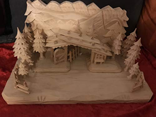 adam Krippenstall aus geschnitztem Holz, 40x22x19 cm. Für Figurengröße 6 cm