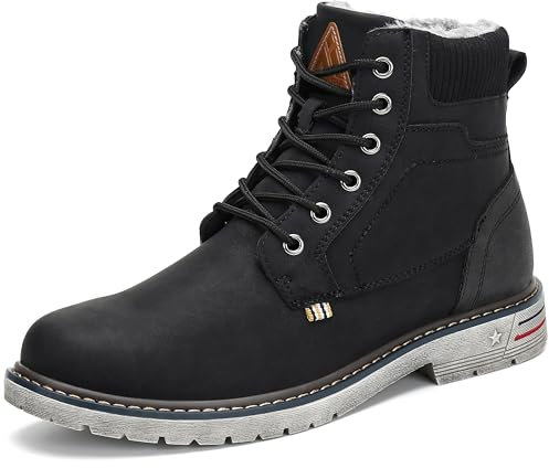 Mishansha Herren Winterschuhe Gefüttert Wasserdicht Winterstiefel Outdoor rutschfest Kurzschaft Stiefel Schwarz 42