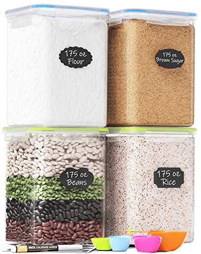 Chef's Path Extra große Kunststoff-Frischhaltedosen mit Deckel, 5.2L, für Mehl und Zucker, luftdicht, für Küche und Speisekammer, BPA-frei, 4 Stück