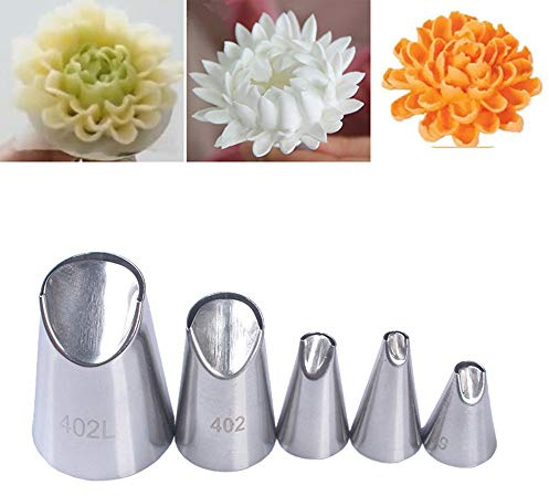 Icing Piping Nozzles, 5Pcs Chrysanthemum Rose Flower Piping Nozzles Tulip Frosting Tips Bakeware Tool Pastry Cupcakes Cakes Decorating Kit