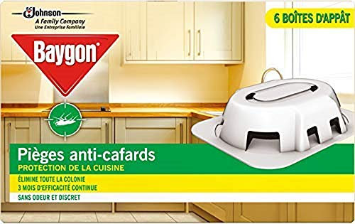 Baygon Pièges Anti-Cafard Boîtes d'Appât Efficacité 3 Mois Pack de 6