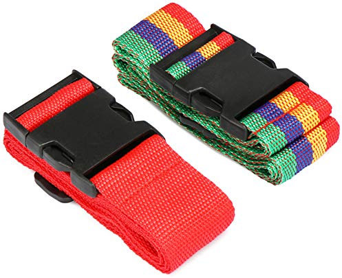 com-four® 2X Koffergurt mit robustem Verschluss - Längenverstellbares Kofferband - Gepäckgurt [Auswahl variiert] (02 Stück - Farbe variiert)