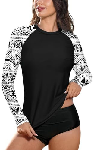 BesserBay Damen Rash Guard Bademode UV Shirts Langarm Tankini UPF 50+ Schwarz Gr.- 40 EU/Large