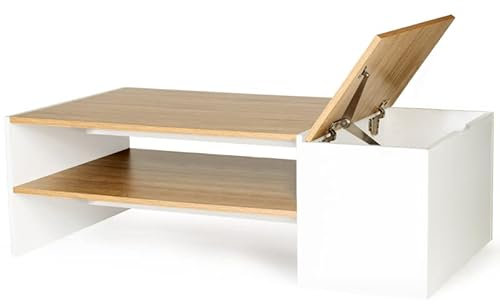 IDMarket - Table Basse Bar contemporaine rectangulaire IZIA avec Coffre Blanc et Plateaux Bois