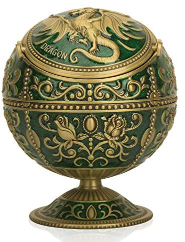 K COOL Pterosaur Windaschenbecher mit Klappdeckel für Zigaretten Metall Rauchen Aschenbecher Indoor Outdoor Rose Muster Edles Geschenk für Damen Herren (Grün-Bronze)