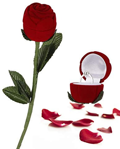 Brrnoo Samt Rosen Blume Ringschatulle, Langstielige Schmuckschachtel für Valentinstag Hochzeit Geschenkbox
