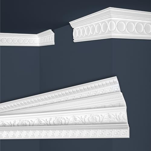 Marbet Deckenleisten weiß Sparpaket aus Styropor EPS - Stuckleisten gemustert, im traditionellen Design - (50 Meter B-30) Stuck Winkelleisten Wandleisten