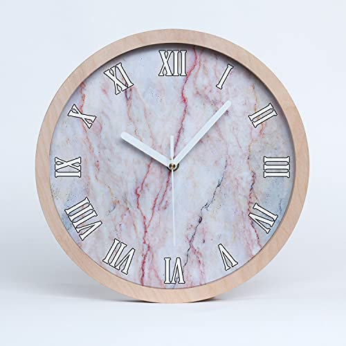 Tulup Holzuhr ⌀ 25cm Modern Runde Dekoration Uhr Holz Wanduhr Stille Uhren Weiße Uhrzeiger - Marmor