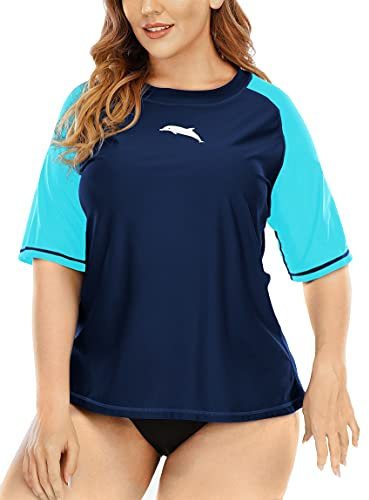 Halcurt Rash Guard - Maglietta da donna con protezione UV, a maniche corte, UPF 50+, protezione UV, ad asciugatura rapida, 1X-4X, blu marino, 4XL plus
