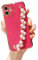 FAOONNMY Protective Case for iPhone 13 Cover, Pearl Rhinestone Wrist Strap Chain Phone Case for Women Girls, Soft TPU Shockproof Drop Protection Cover for iPhone 13 Rose Red