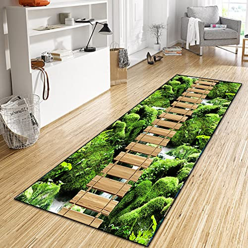 WTHYGB Teppich Läufer Flur Küche 50x150 cm, Modern rutschfest Waschbar Dauerhaft Küchenläufer Flurläufer, Lang Polyester Grün Muster Teppichläufer für Korridor, Schlafzimmer, Innen Wohnzimmer