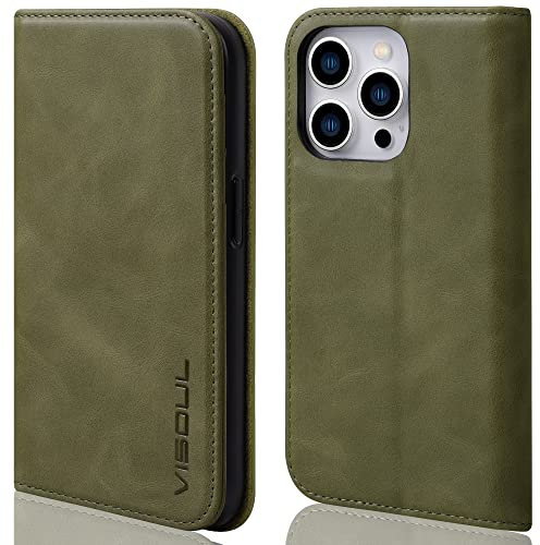 VISOUL Custodia per Apple iPhone 14 PRO, Cover Vera Pelle Portafoglio [Protezione RFID] [100% Vera Pelle] Cover TPU Antiurto [Chiusura Magnetica] Flip Caso Compatibile iPhone 14 PRO (6,1)