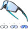 KAPVOE Fahrradbrille MTB Brille Selbsttönend Klar Radbrille Rennrad Sportbrille Sonnenbrille Radsport Laufen Golf Fahrerbrille Baseball Herren Damen Blau Schwarz 03