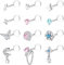 Kakonia 12stk 20G Nasenpiercing Stecker L-förmiger Nasenstecker Korkenzieher Dangle Nasenringe für Damen Herren CZ Edelstahl Nasenpiercing Schmuck Silber-S