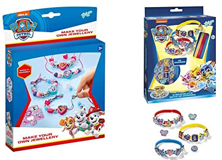 Totum Paw Patrol Schmuck-Set - Bastelset für Charm-Armbänder Mit 3 Farbigen Bändern, Motivperlen & 18 Coolen Charms