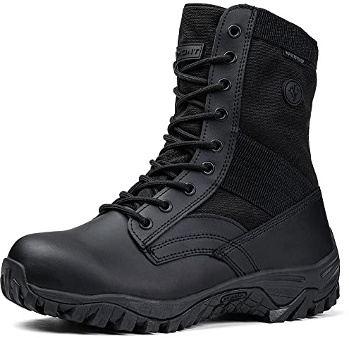 Vemont Hochwertige Leder-Militärstiefel, wasserdicht und einsatzbereit Kampfstiefel für taktische Einsätze und Outdoor-Aktivitäten (Schwarz, EU Schuhgrößensystem, Erwachsene, Numerisch, M, 46)